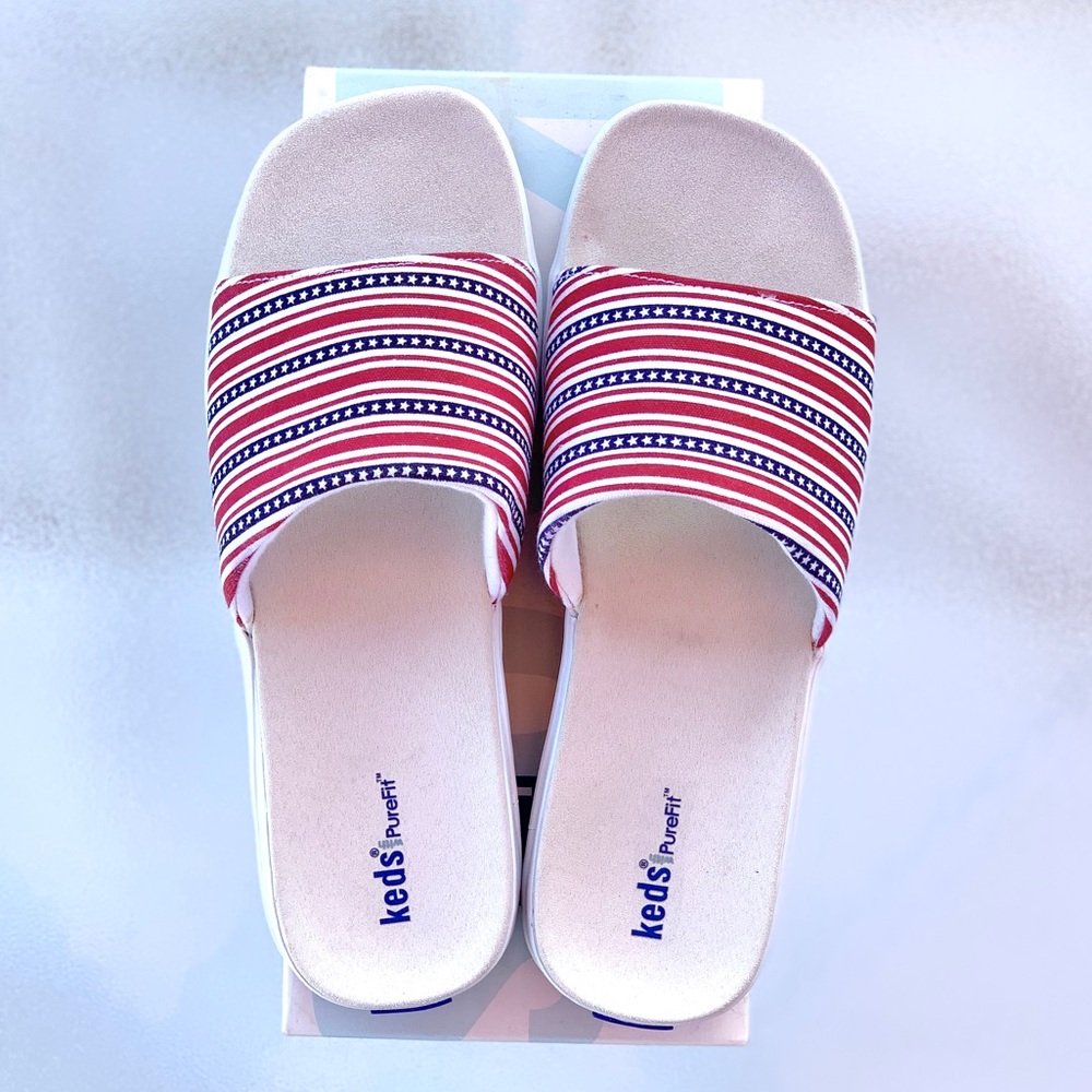 Keds Red White & Blue Stars & Stripes Slide-On Platform Sandals ~ Women's 10